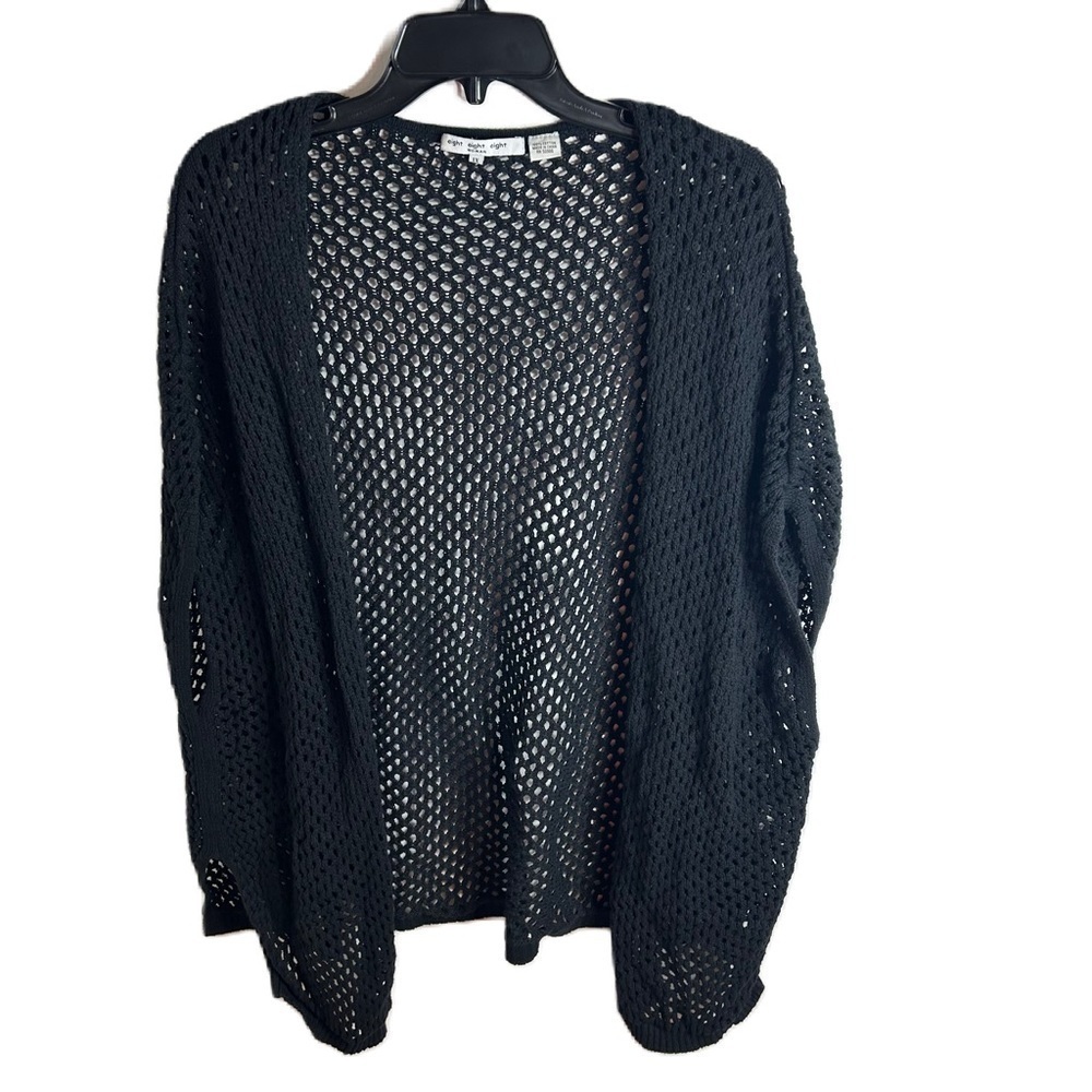 Eight Eight Eight Mesh Cardigan 1X Black No Closure Cover Up Sweater Beach Swim
